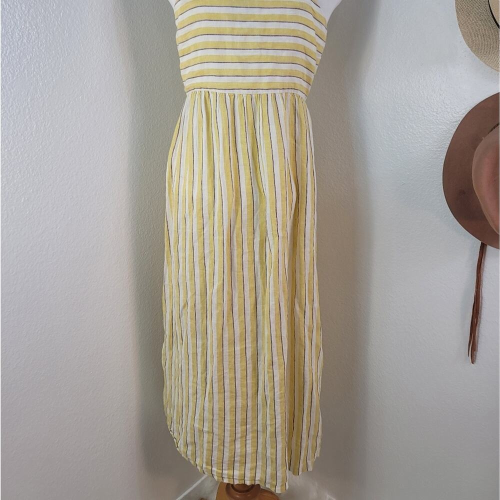 RACHEL ZOE Yellow Ivory Striped Linen Button Front Midi Dress Breezy Summer - Picture 11 of 14